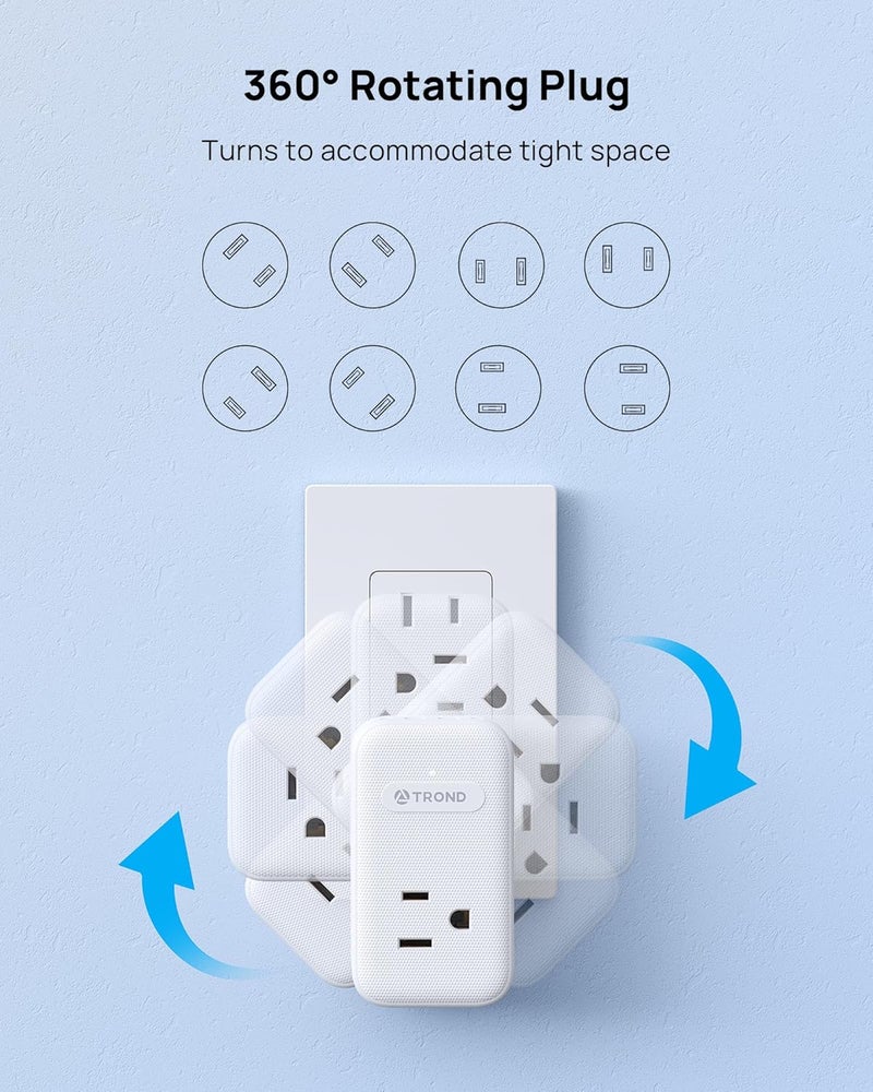 TROND 2 Prong to 3 Prong Outlet Adapter with 360 Rotating Plug, 3 AC Power Splitter with 2 USB C PD20W, Travel Plug Adapter for US to Japan, Wall Outlet Extender for Old House Travel Essentials - Image 3
